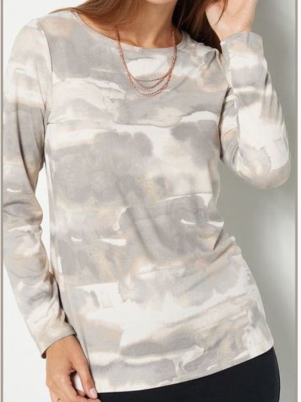 Susan Graver Women 5X Bateau Neck Printed Long Sleeve Brushed Liquid Knit Top